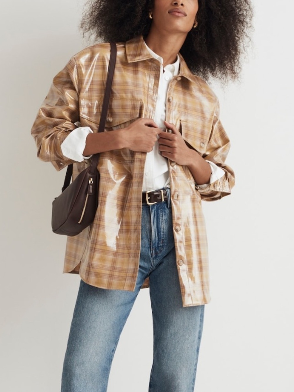 NWT MADEWELL Laminated Superoversized Shirt-Jacket in Yarn Dyed Plaid XS